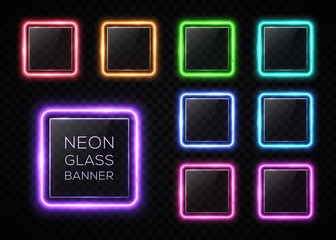 Wall Mural - glossy plastic texture banners set. colorful square frames with led halogen lamp. technology collect