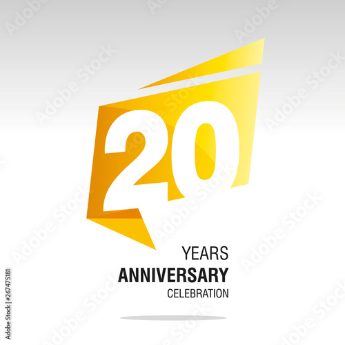 Cuadros en Lienzo 20 Years Anniversary origami speech logo icon yellow white vector