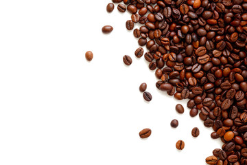 Poster - Coffee  beans isolated on white background with copyspace for text. Coffee background or texture concept.