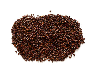 Poster - Pile coffee beans isolated on white background and texture, top view
