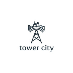 Aufkleber - tower city construction company brand design templates collection. Building, business company and architect bureau insignia, logo illustration isolated on white background. Line art.