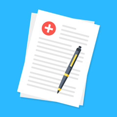 Poster - Medical documents and pen. Top view. Modern flat design. Vector illustration