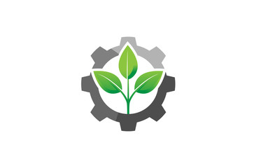 Wall Mural - Creative Gear Leaf Agricultural technology Logo Design Illustration