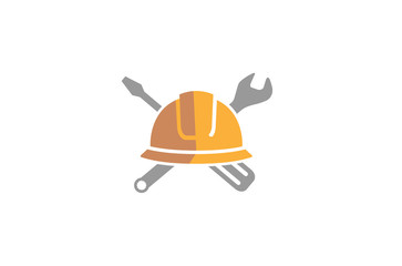 Creative Helmet Engineer Wrench Logo Design Illustration