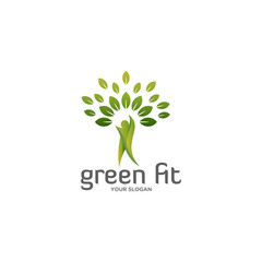 Wall Mural - green fit with leaf logo