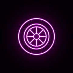 Poster - alloy wheel neon icon. Elements of auto workshop set. Simple icon for websites, web design, mobile app, info graphics