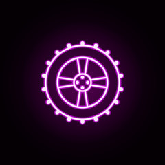 Poster - alloy wheel neon icon. Elements of auto workshop set. Simple icon for websites, web design, mobile app, info graphics