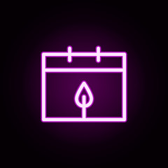 Poster - calendar sprout neon icon. Elements of autumn set. Simple icon for websites, web design, mobile app, info graphics