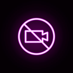 Poster - prohibition video recording neon icon. Elements of ban set. Simple icon for websites, web design, mobile app, info graphics