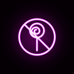 Poster - prohibition of sweets neon icon. Elements of ban set. Simple icon for websites, web design, mobile app, info graphics
