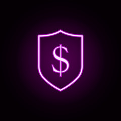 Poster - shield dollar neon icon. Elements of e-commerce set. Simple icon for websites, web design, mobile app, info graphics