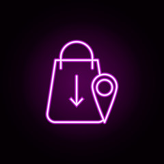Poster - packet arrow down pin neon icon. Elements of e-commerce set. Simple icon for websites, web design, mobile app, info graphics