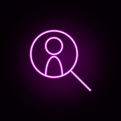 Poster - search for employee neon icon. Elements of finance set. Simple icon for websites, web design, mobile app, info graphics