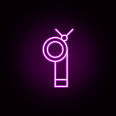 Poster - whistle on the neck neon icon. Elements of hockey set. Simple icon for websites, web design, mobile app, info graphics