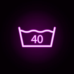 Poster - wash 40 neon icon. Elements of laundry set. Simple icon for websites, web design, mobile app, info graphics