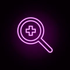 Poster - Search hospital neon icon. Elements of medical set. Simple icon for websites, web design, mobile app, info graphics