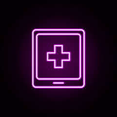 Poster - Tablet medical neon icon. Elements of medical set. Simple icon for websites, web design, mobile app, info graphics