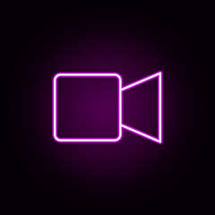 Poster - video player neon icon. Elements of Minimal universal theme set. Simple icon for websites, web design, mobile app, info graphics