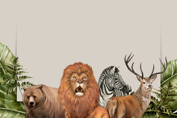 Wall Mural - Hand drawn wild animals