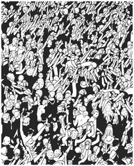 Line art illustration of massive audience party crowd at live performance