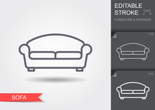 Sofa. Line Icon With Editable Stroke With Shadow