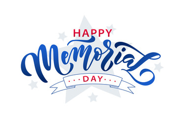 Memorial Day. Remember and honor. Vector illustration Hand drawn text lettering with stars for Memorial Day in USA.