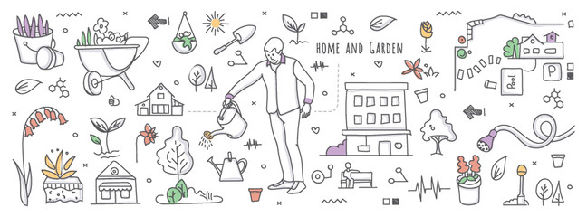 Wall Mural - Doodle illustration of home and garden