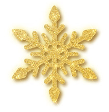 Gold Glitter Texture Snowflake Isolated On White Background. Vector Illustration