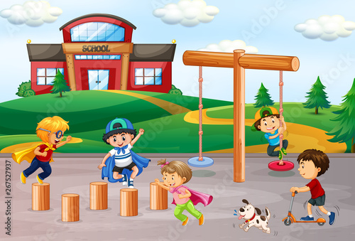 Children Playing At School Playground Buy This Stock Vector And