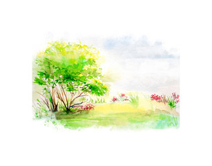 Beautiful spring nature watercolor illustration