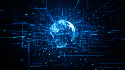 3d illustration of abstract sphere shape of glowing circles and particles . global network connectio