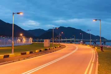 Poster - empty asphalt road at dusk in Hong Kong