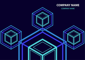 Poster - company logo icon design template element. logo in the form of a hexagon, a cube in a cube on a dark