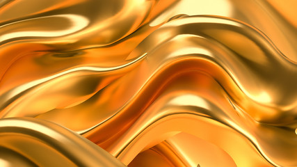 Luxurious golden background with satin drapery. 3d illustration, 3d rendering.