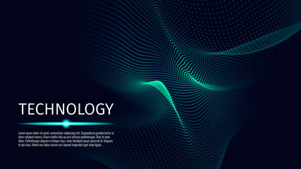 Poster - 3d abstract digital technology background. Futuristic sci-fi user interface concept with gradient dots and lines. Big data, artificial intelligence, music hud. Blockchain and cryptocurrency. Vector