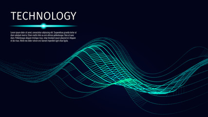 Poster - 3d abstract digital technology background. Futuristic sci-fi user interface concept with gradient dots and lines. Big data, artificial intelligence, music hud. Blockchain and cryptocurrency. Vector