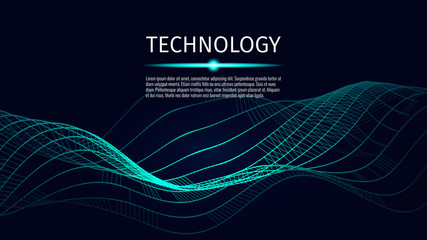 Poster - 3d abstract digital technology background. Futuristic sci-fi user interface concept with gradient dots and lines. Big data, artificial intelligence, music hud. Blockchain and cryptocurrency. Vector