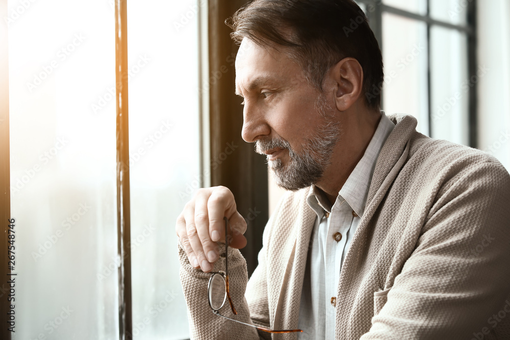 Portrait of handsome mature man near window