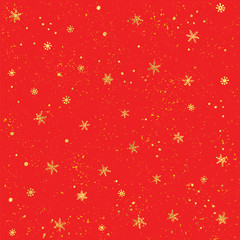 Wall Mural - seamless pattern with snow and golden snowflakes. christmas and new year red background.
