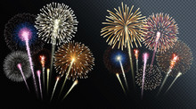 Two Groups Of Isolated Fireworks. Vector Illustration.
