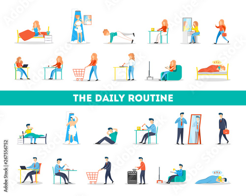 Fotomural Daily routine of a woman and man set