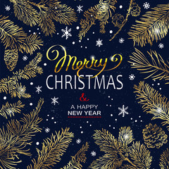 Wall Mural - christmas poster - illustration. vector illustration of christmas background with golden branches of