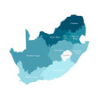 Vector isolated illustration of simplified administrative map of South Africa. Borders and names of the regions. Colorful blue khaki silhouettes