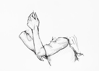 sketch of gesture of human arms by black ink