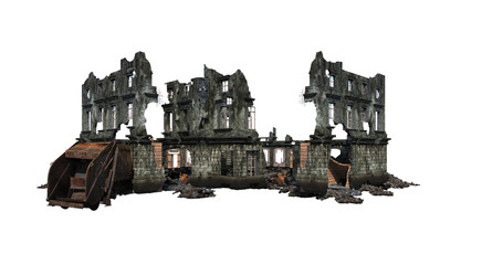 Wall Mural - Building ruins. Isolated on white background. 3D Rendering, Illustration.