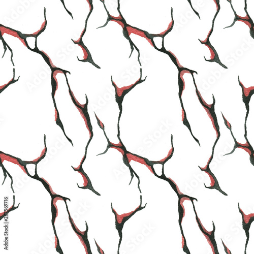 Abstract red and black wall crack seamless watercolor pattern