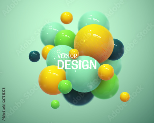 Fotografía Abstract composition with 3d spheres cluster