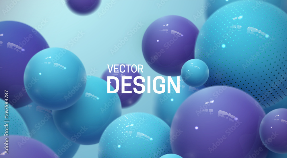 Abstract background with dynamic 3d spheres - obrazy, fototapety, plakaty 