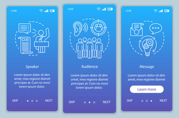 Rhetorical triangle onboarding mobile app page screen vector template