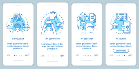 Augmented reality applying onboarding mobile app page screen with concepts